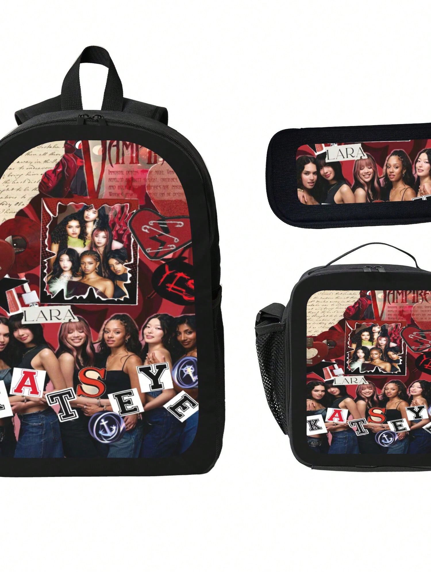 KATSEYE Backpack 3-Piece Set Cartoon Fun Backpack Pencil Case & Lunch Bag Three-Piece School Gear
