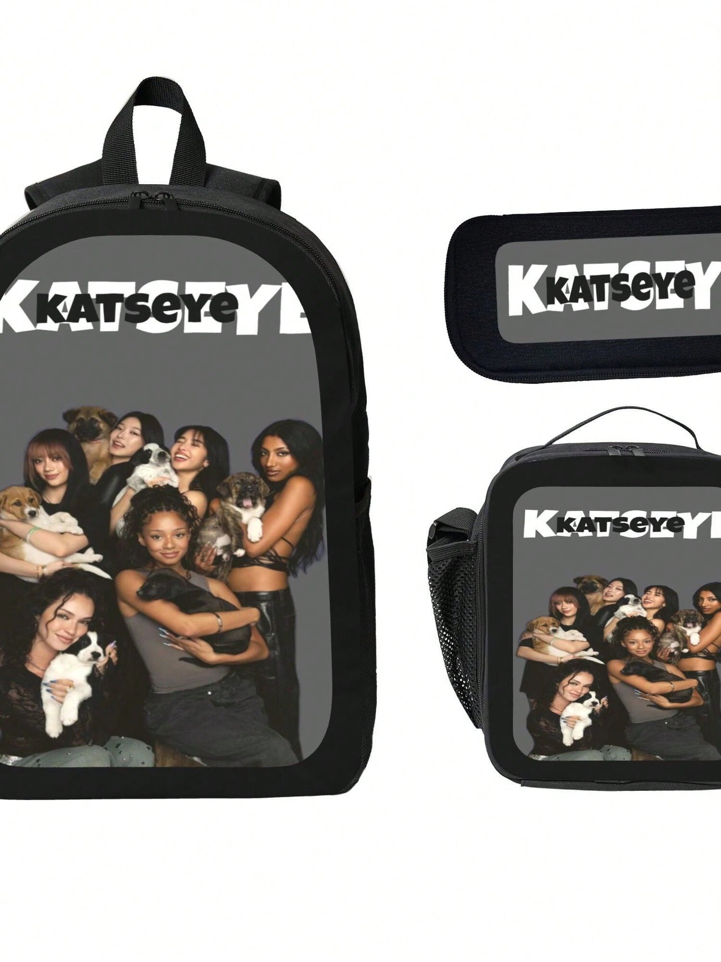 KATSEYE Backpack 3-Piece Set Cartoon Fun Backpack Pencil Case & Lunch Bag Three-Piece School Gear