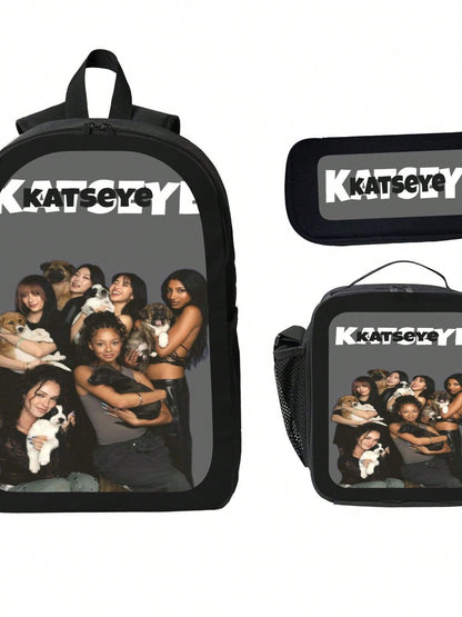 KATSEYE Backpack 3-Piece Set Cartoon Fun Backpack Pencil Case & Lunch Bag Three-Piece School Gear