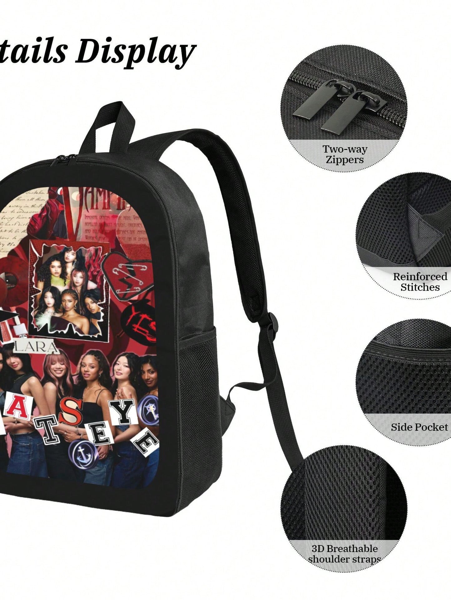 KATSEYE Backpack 3-Piece Set Cartoon Fun Backpack Pencil Case & Lunch Bag Three-Piece School Gear