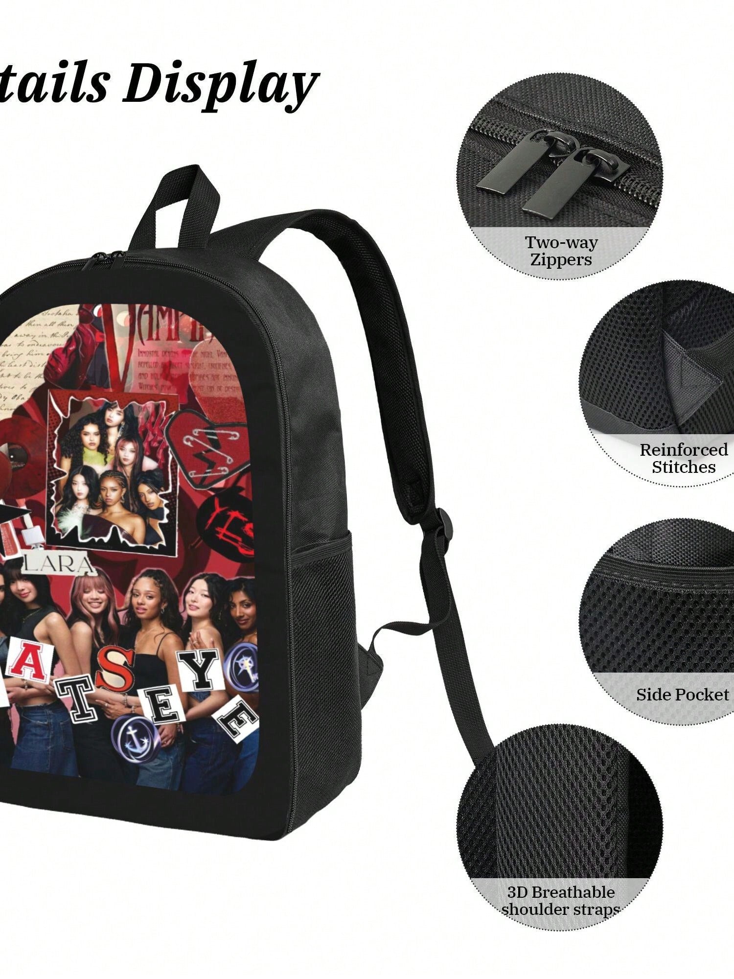 KATSEYE Backpack 3-Piece Set Cartoon Fun Backpack Pencil Case & Lunch Bag Three-Piece School Gear