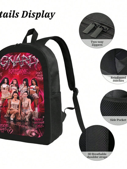 KATSEYE Backpack 3-Piece Set Cartoon Fun Backpack Pencil Case & Lunch Bag Three-Piece School Gear