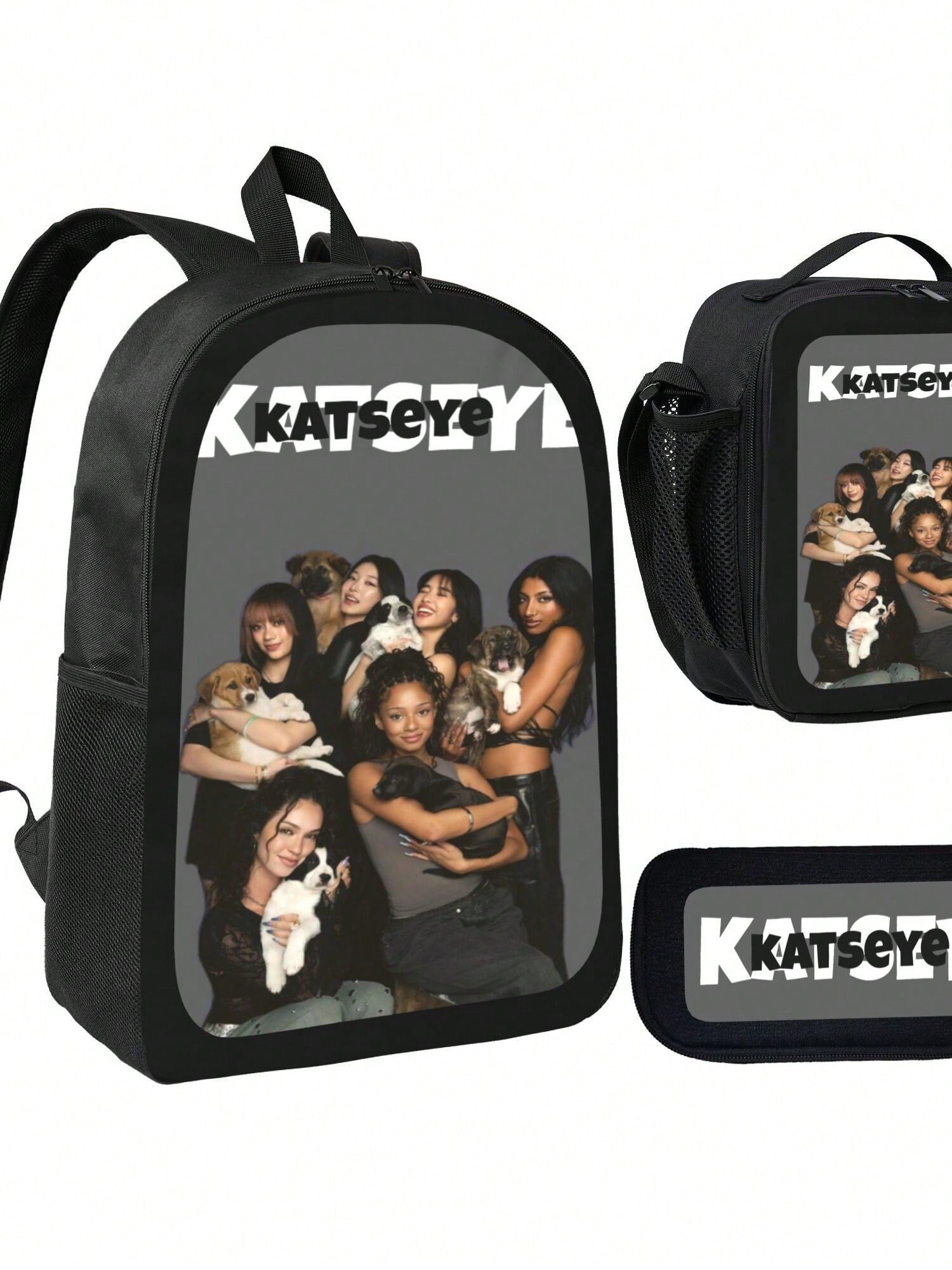 KATSEYE Backpack 3-Piece Set Cartoon Fun Backpack Pencil Case & Lunch Bag Three-Piece School Gear