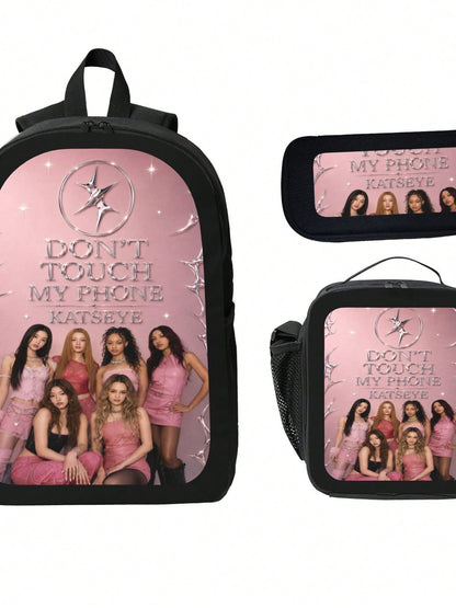 Katseye Backpack 3 Piece Set For School Girls Boys Don't Touch My Phone Printed Bookbag With Box And Pencil Case Travel Laptop Shoulder Bag Casual Daypack Pack