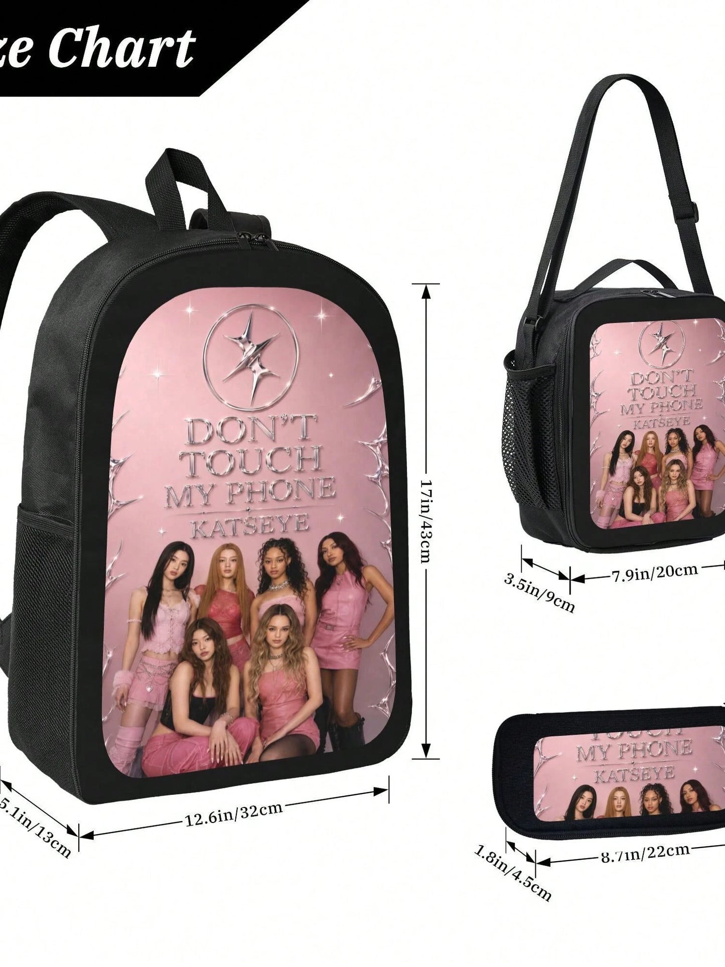Katseye Backpack 3 Piece Set For School Girls Boys Don't Touch My Phone Printed Bookbag With Box And Pencil Case Travel Laptop Shoulder Bag Casual Daypack Pack