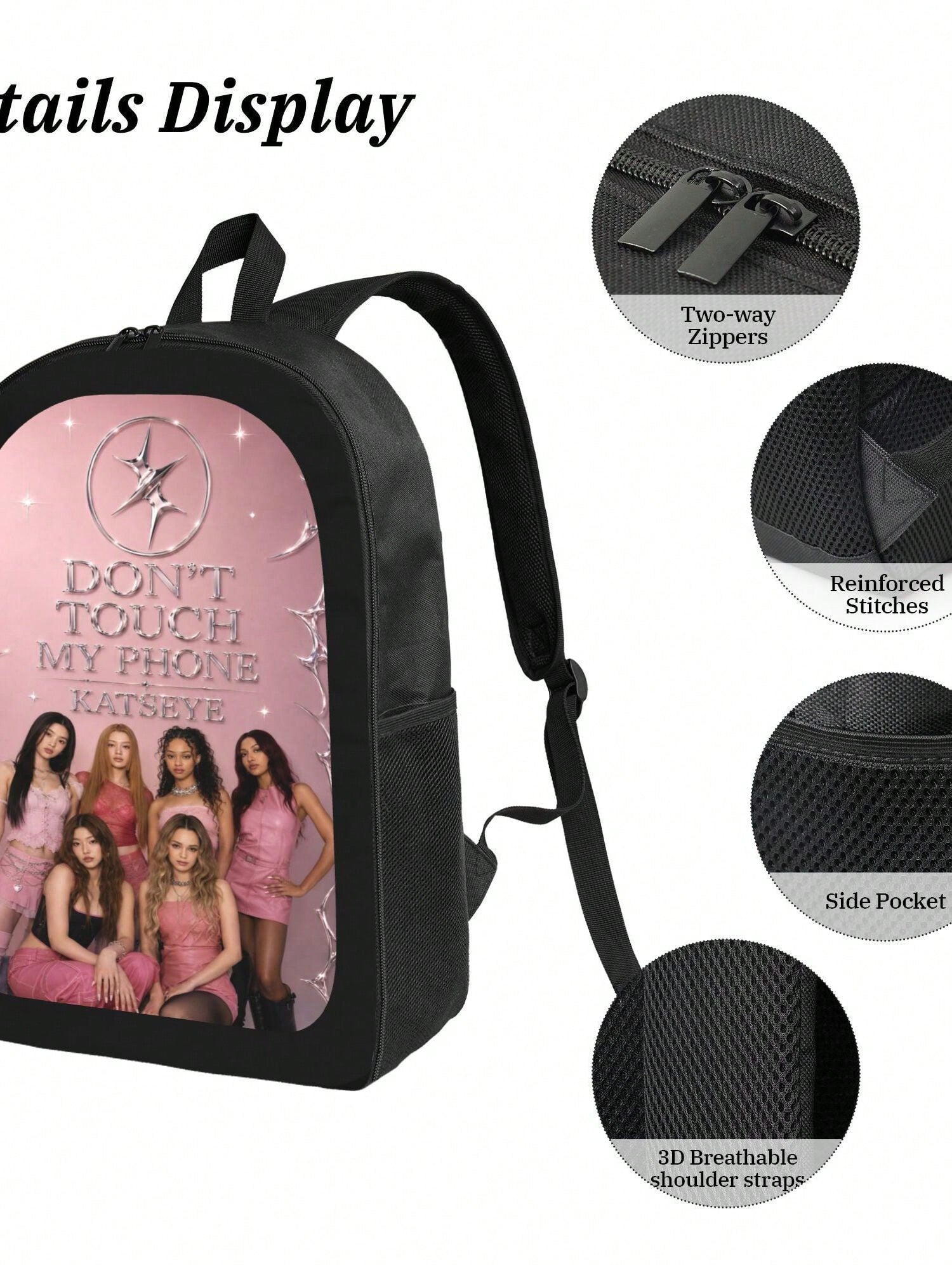 Katseye Backpack 3 Piece Set For School Girls Boys Don't Touch My Phone Printed Bookbag With Box And Pencil Case Travel Laptop Shoulder Bag Casual Daypack Pack