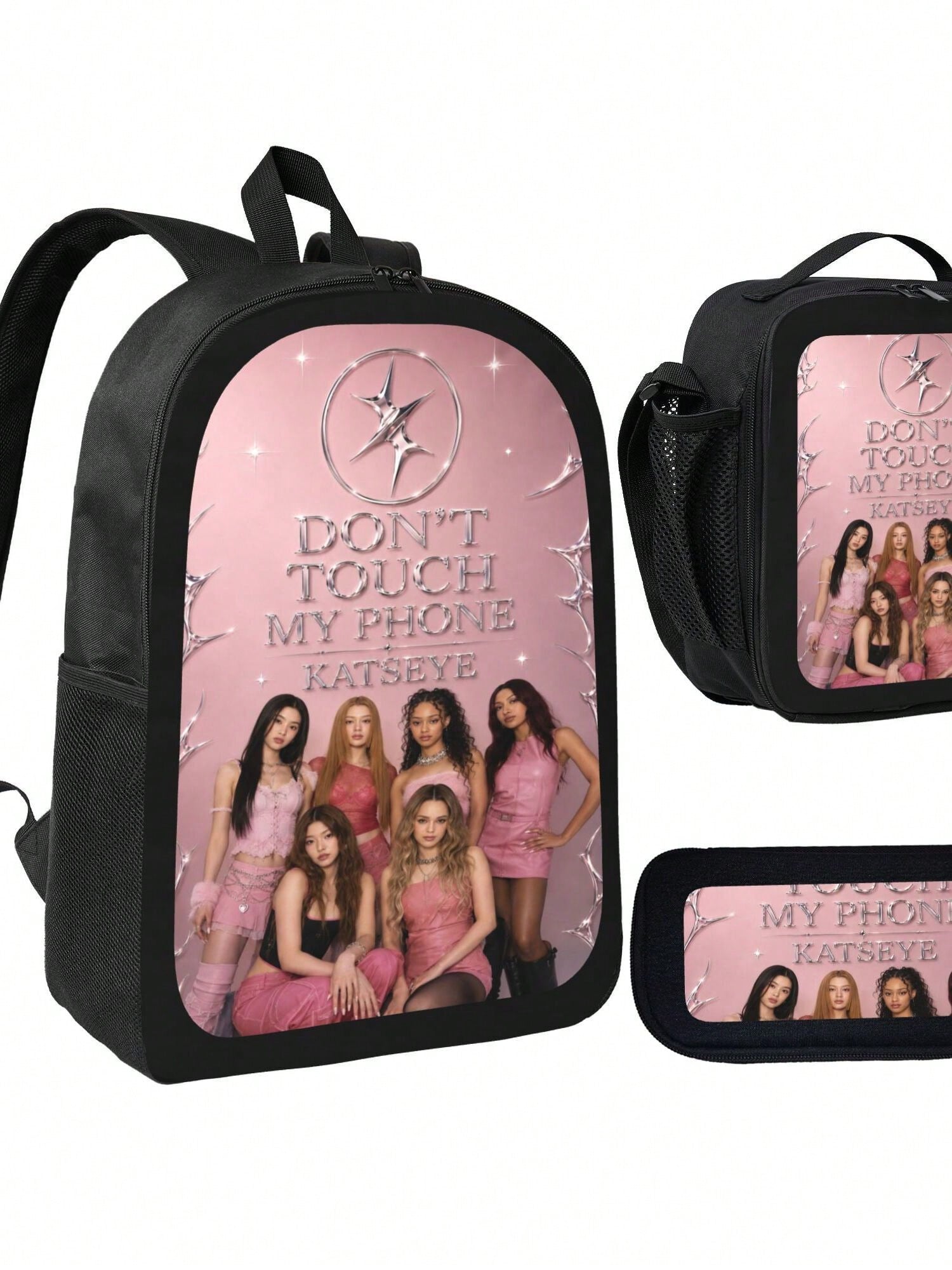 Katseye Backpack 3 Piece Set For School Girls Boys Don't Touch My Phone Printed Bookbag With Box And Pencil Case Travel Laptop Shoulder Bag Casual Daypack Pack