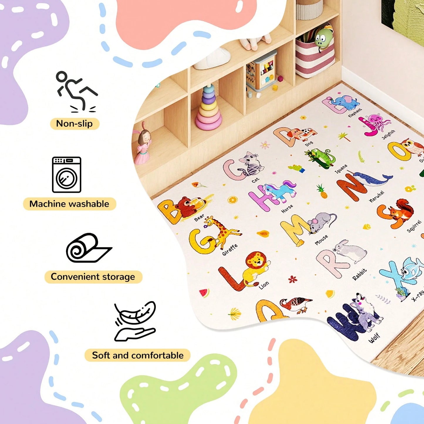 Kids Educational Area Rugs, Kids Collection Area Rug For Classroom| ABC Rug For Learning Alphabet, Numbers, Colors, Seasons, And Animals
