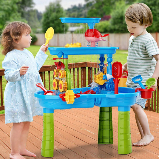 Kids Sand Water Table, 3-Tier Sand And Water Play Table Toys For Kids, Summer Activity Tables Outside Beach,Birthday Gift