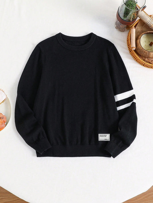 Kids Tween Boys Casual Long Sleeve Oversized Striped Autumn Sweater,Christmas,Winter,Black Sweaters