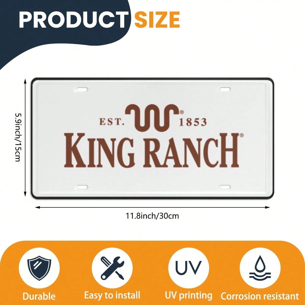 King Ranch License Plate Cover, Aluminum 12x6 Inch Classic Western Car Plate