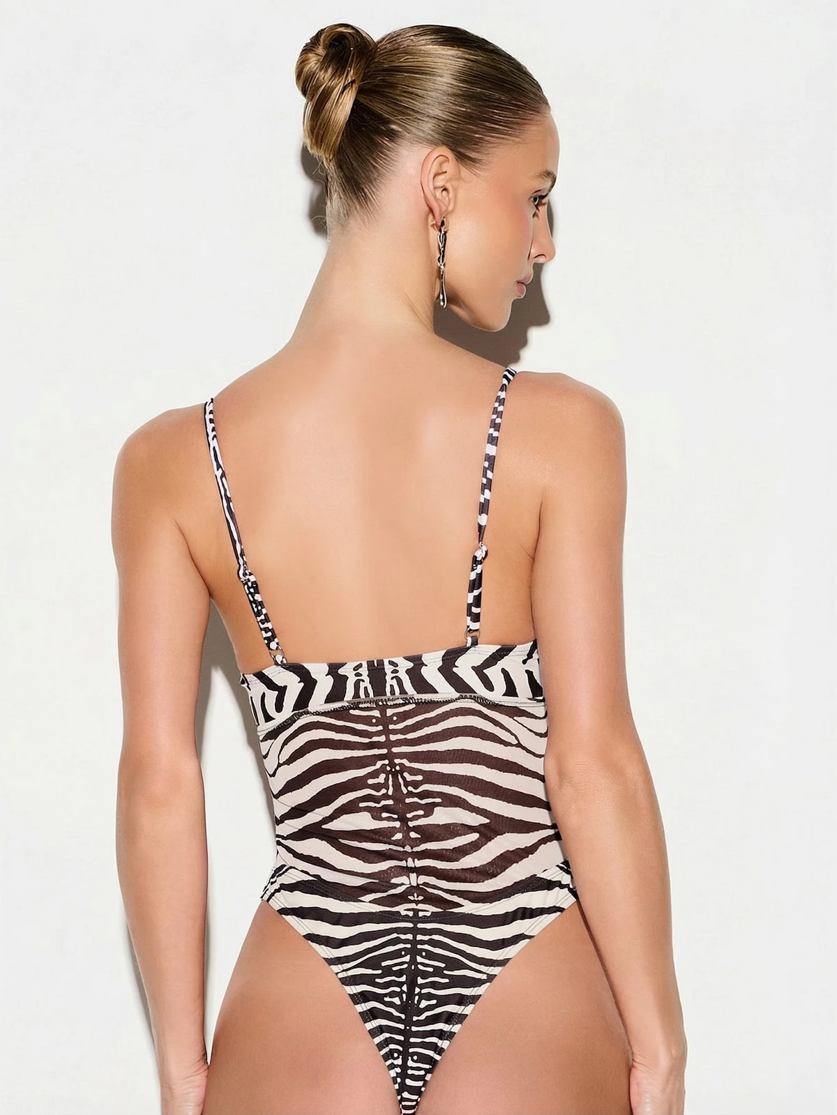 KIZN Zebra Print One Piece Swimsuit With Adjustable Straps For Beach Vacation Summer