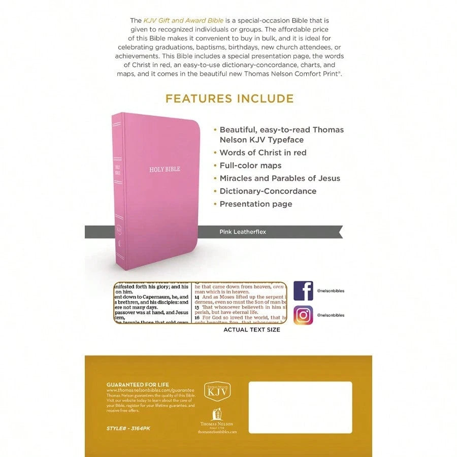 KJV Holy Bible: Gift And Award, Pink Leather-Look, Red Letter, Comfort Print: King James Version