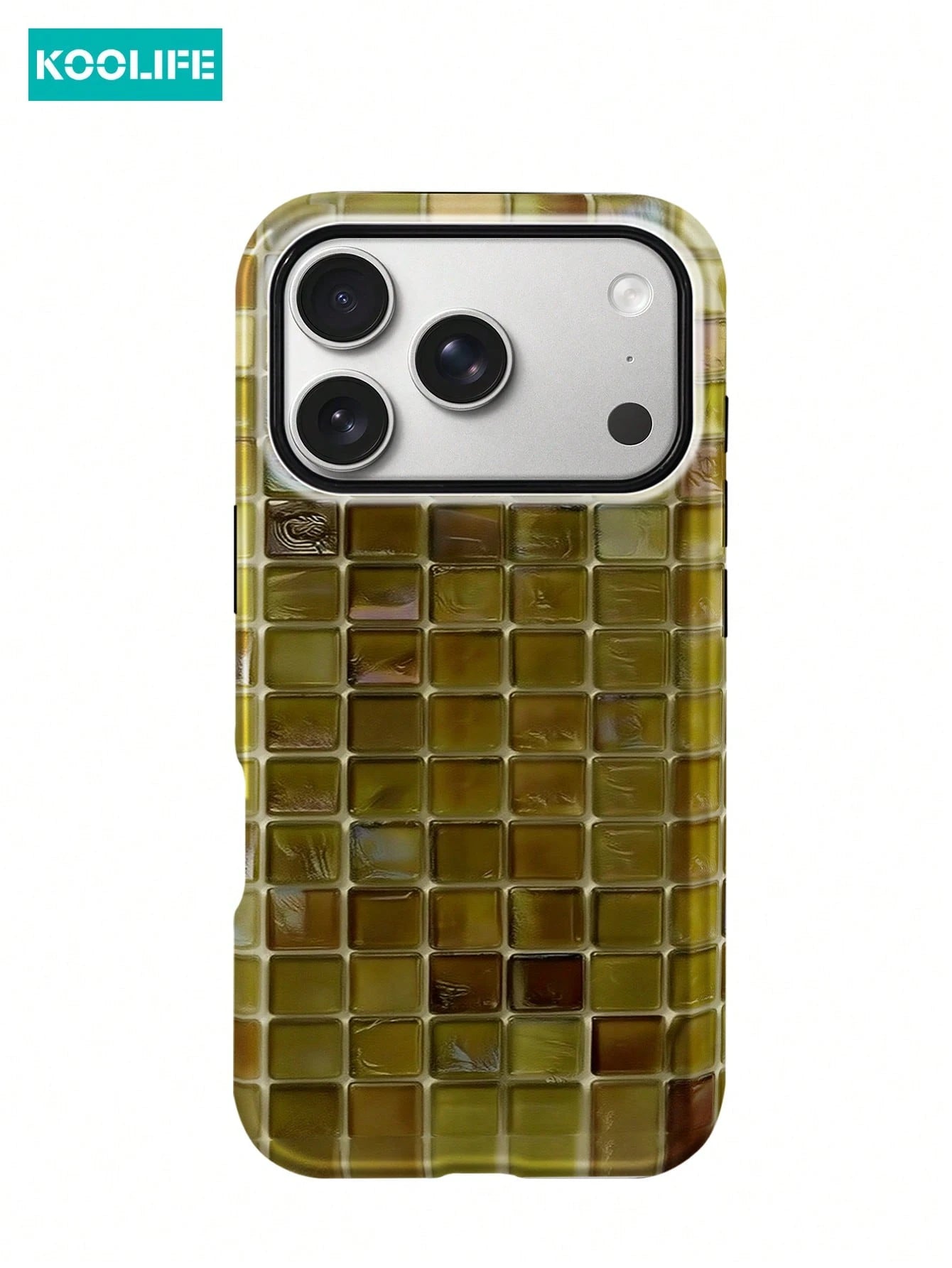 Koolife 1pc Pink Colorful Mosaic Grid Phone Case, 2-In-1 Phone Case, PC+TPU Material, Glossy Hard Shell, Glitter Tile Pattern Anti-Scratch Anti-Drop Protective Cover, For Phone18pro/18pro Max/17/17pro