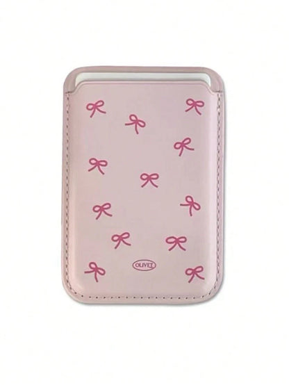 Korean Indie Girly Bowknot Leather Magnetic Wireless Charging Magsafe Card Holder Phone Case Compatible With IPhone 16 Pro Max/15 Pro, Apple 14/13/12/11