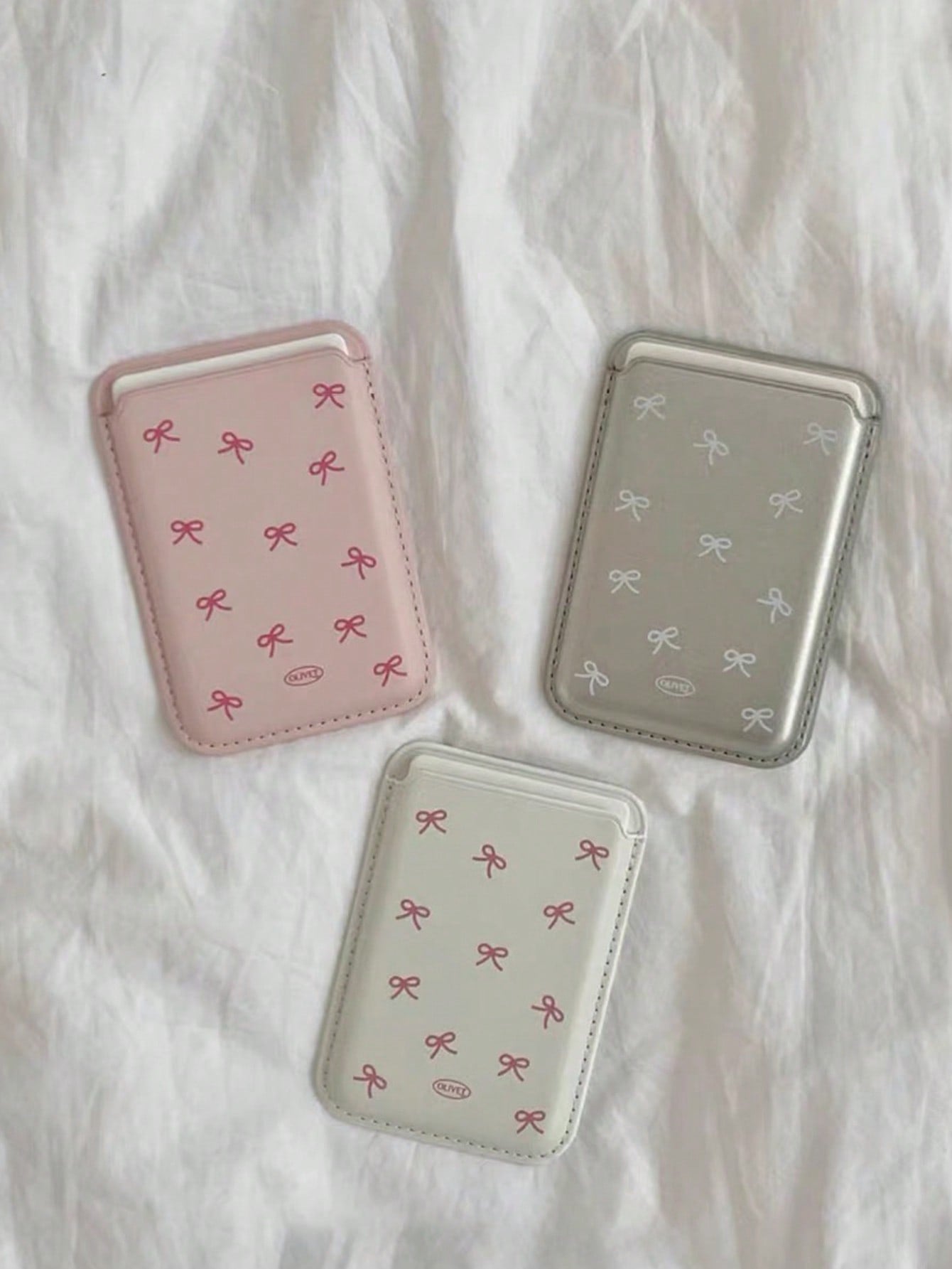 Korean Indie Girly Bowknot Leather Magnetic Wireless Charging Magsafe Card Holder Phone Case Compatible With IPhone 16 Pro Max/15 Pro, Apple 14/13/12/11