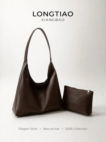 Korean Minimalist Casual PU Leather Tote Bag Set, Vintage Multi-Function Shoulder Tote Bag With Coin Purse, Suitable For Mothers, Large Capacity Commute & Shopping Bag, School Supplies Bag, Backpack