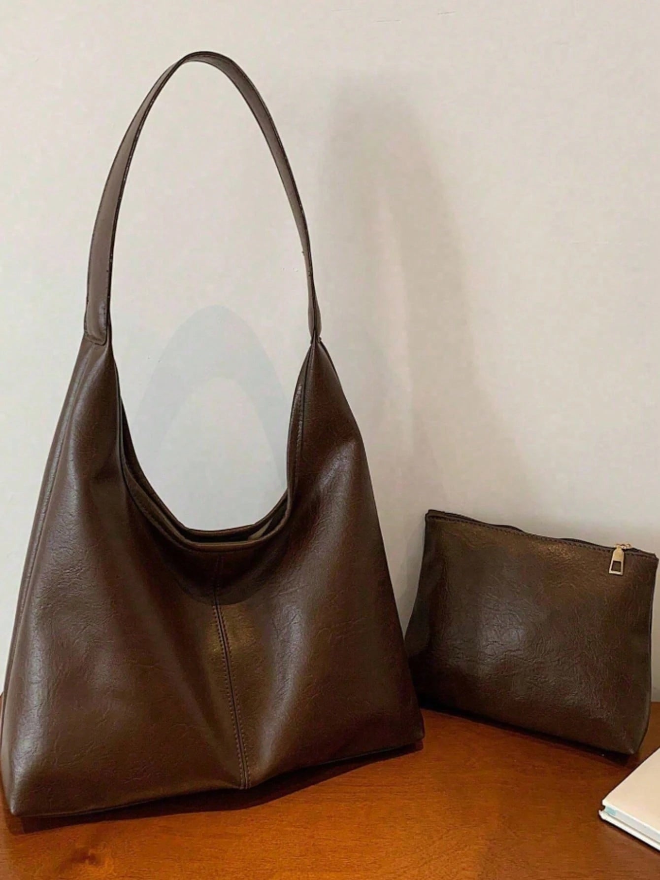 Korean Minimalist Casual PU Leather Tote Bag Set, Vintage Multi-Function Shoulder Tote Bag With Coin Purse, Suitable For Mothers, Large Capacity Commute & Shopping Bag, School Supplies Bag, Backpack