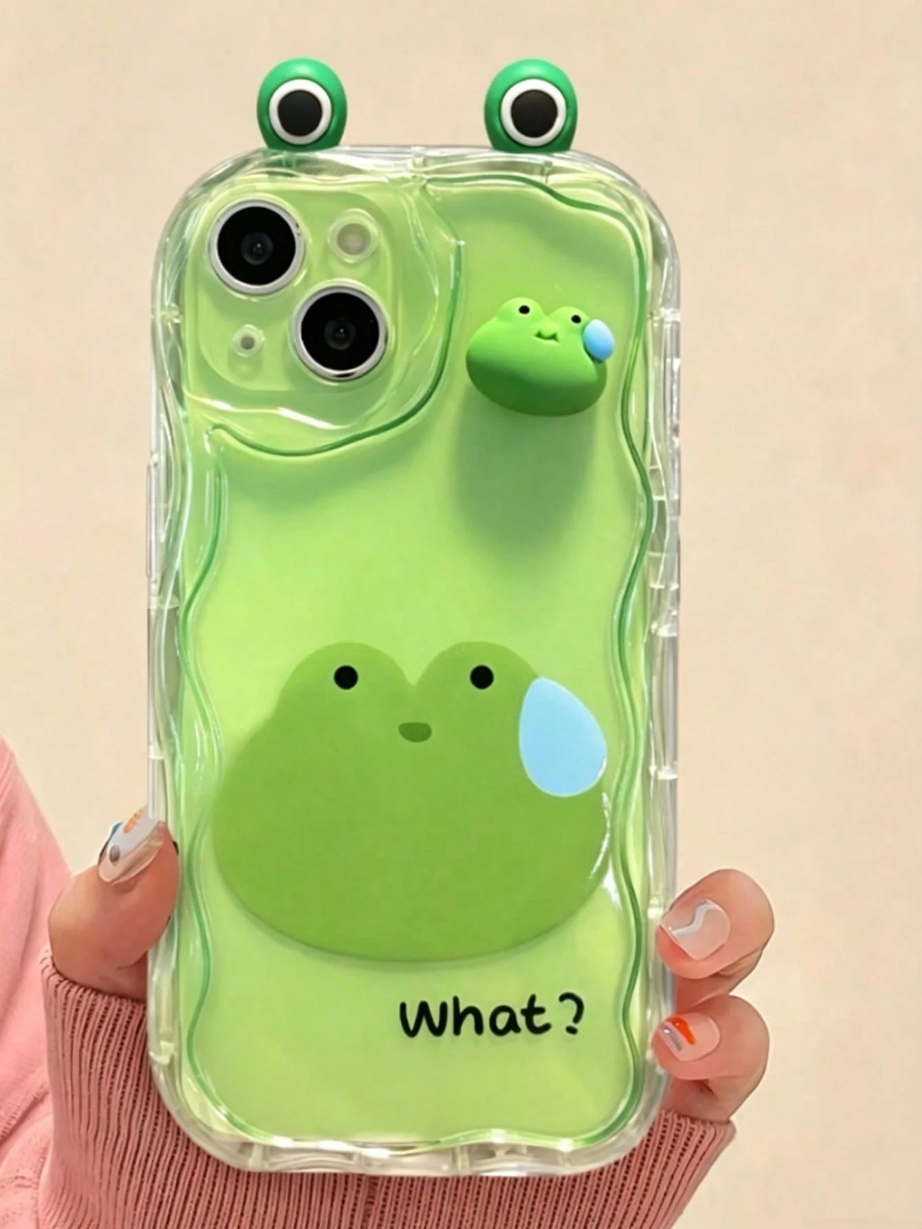 Korean Style Cute 3D Eyes Transparent Wavy Phone Case, Suitable For IPhone 17 Pro Max Air 16 15 14 13 12 11 Pro Max Plus, Cute Animal Girl Pattern, Soft Shockproof Protective Cover