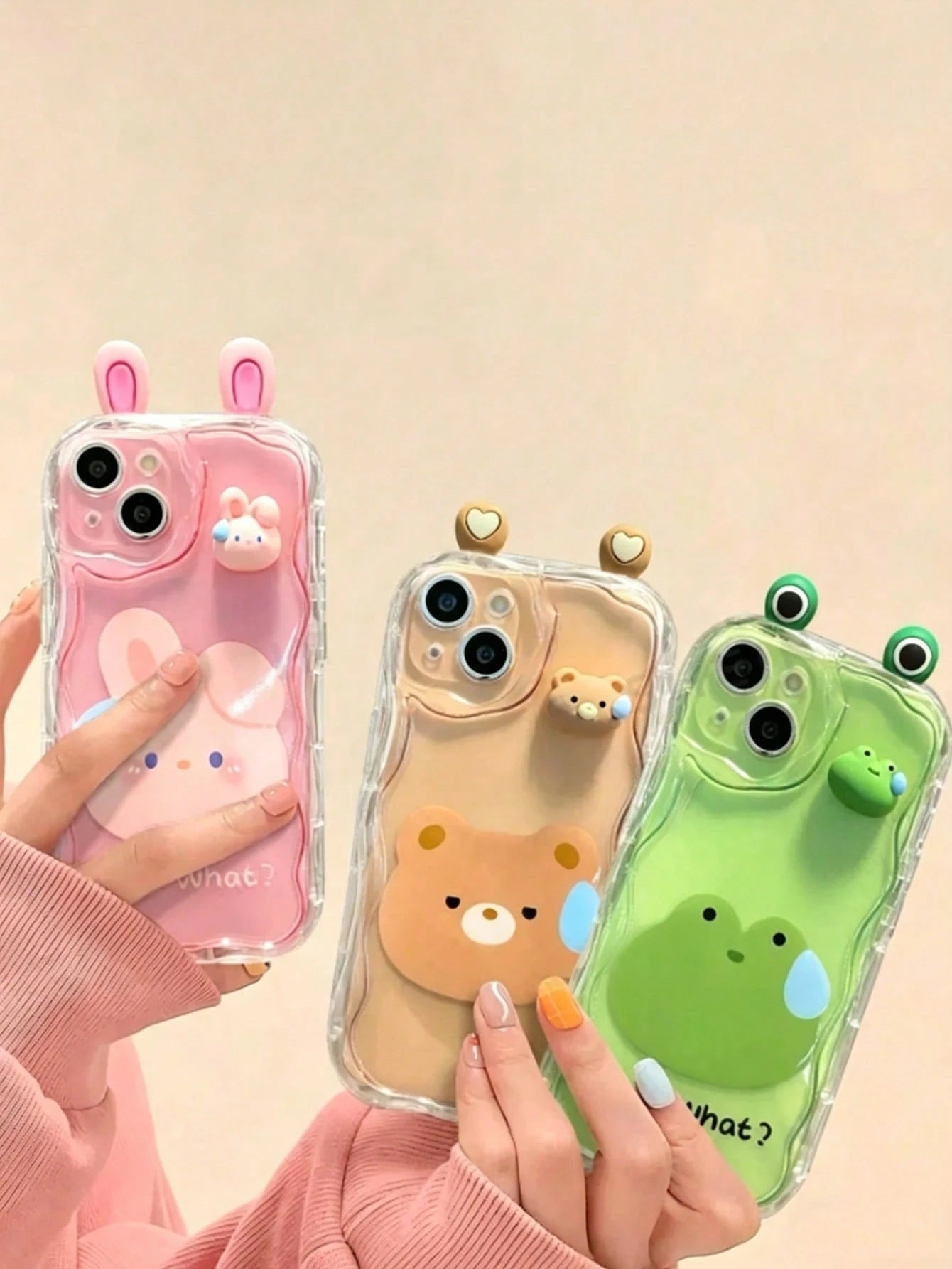 Korean Style Cute 3D Eyes Transparent Wavy Phone Case, Suitable For IPhone 17 Pro Max Air 16 15 14 13 12 11 Pro Max Plus, Cute Animal Girl Pattern, Soft Shockproof Protective Cover