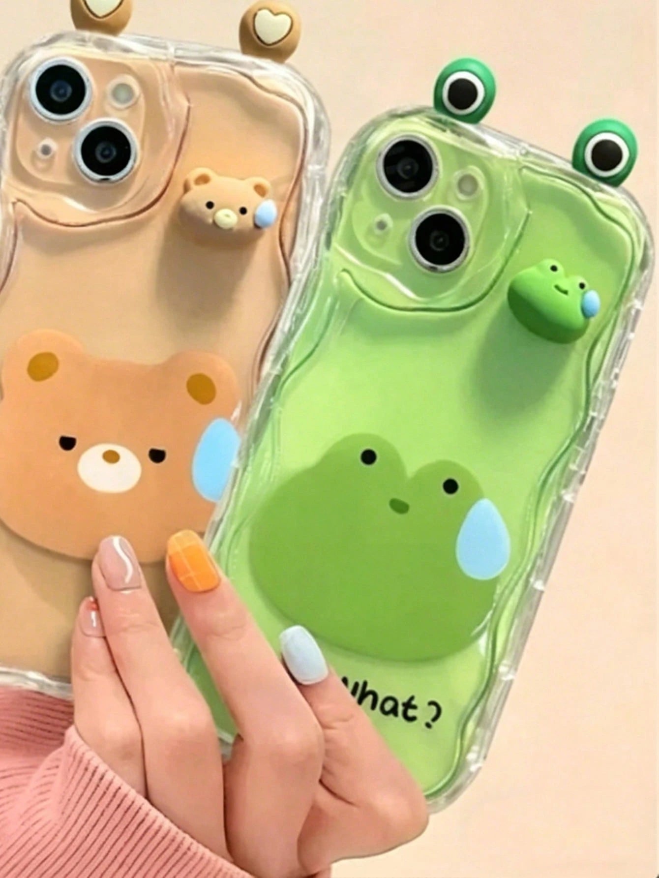 Korean Style Cute 3D Eyes Transparent Wavy Phone Case, Suitable For IPhone 17 Pro Max Air 16 15 14 13 12 11 Pro Max Plus, Cute Animal Girl Pattern, Soft Shockproof Protective Cover