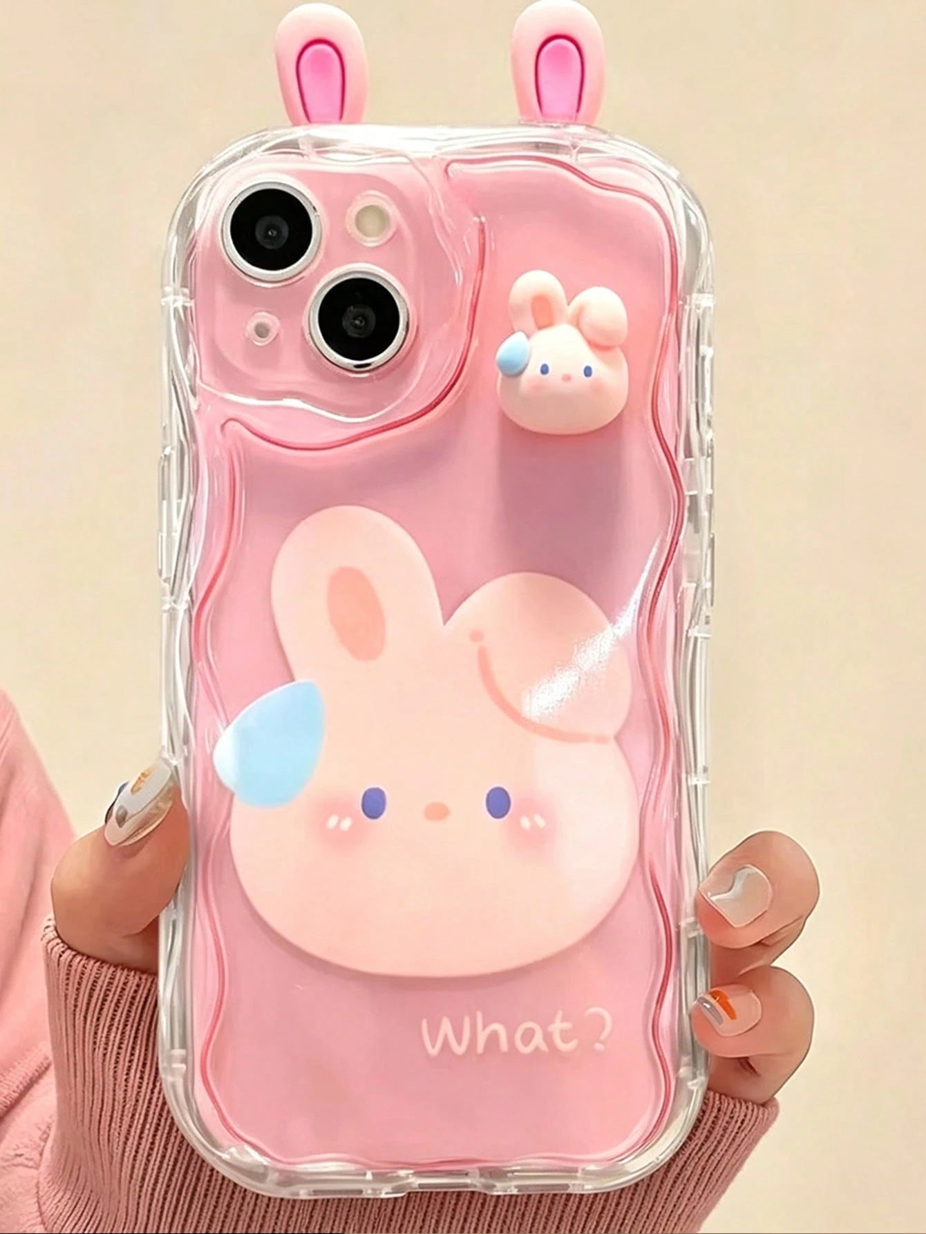 Korean Style Cute 3D Eyes Transparent Wavy Phone Case, Suitable For IPhone 17 Pro Max Air 16 15 14 13 12 11 Pro Max Plus, Cute Animal Girl Pattern, Soft Shockproof Protective Cover
