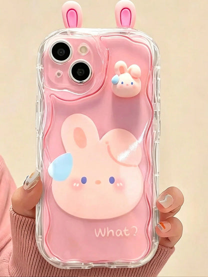 Korean Style Cute 3D Eyes Transparent Wavy Phone Case, Suitable For IPhone 17 Pro Max Air 16 15 14 13 12 11 Pro Max Plus, Cute Animal Girl Pattern, Soft Shockproof Protective Cover