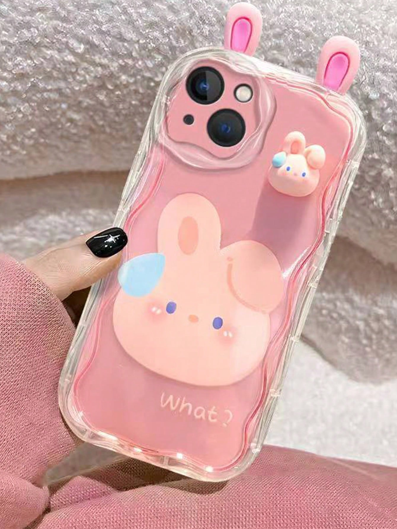 Korean Style Cute 3D Eyes Transparent Wavy Phone Case, Suitable For IPhone 17 Pro Max Air 16 15 14 13 12 11 Pro Max Plus, Cute Animal Girl Pattern, Soft Shockproof Protective Cover