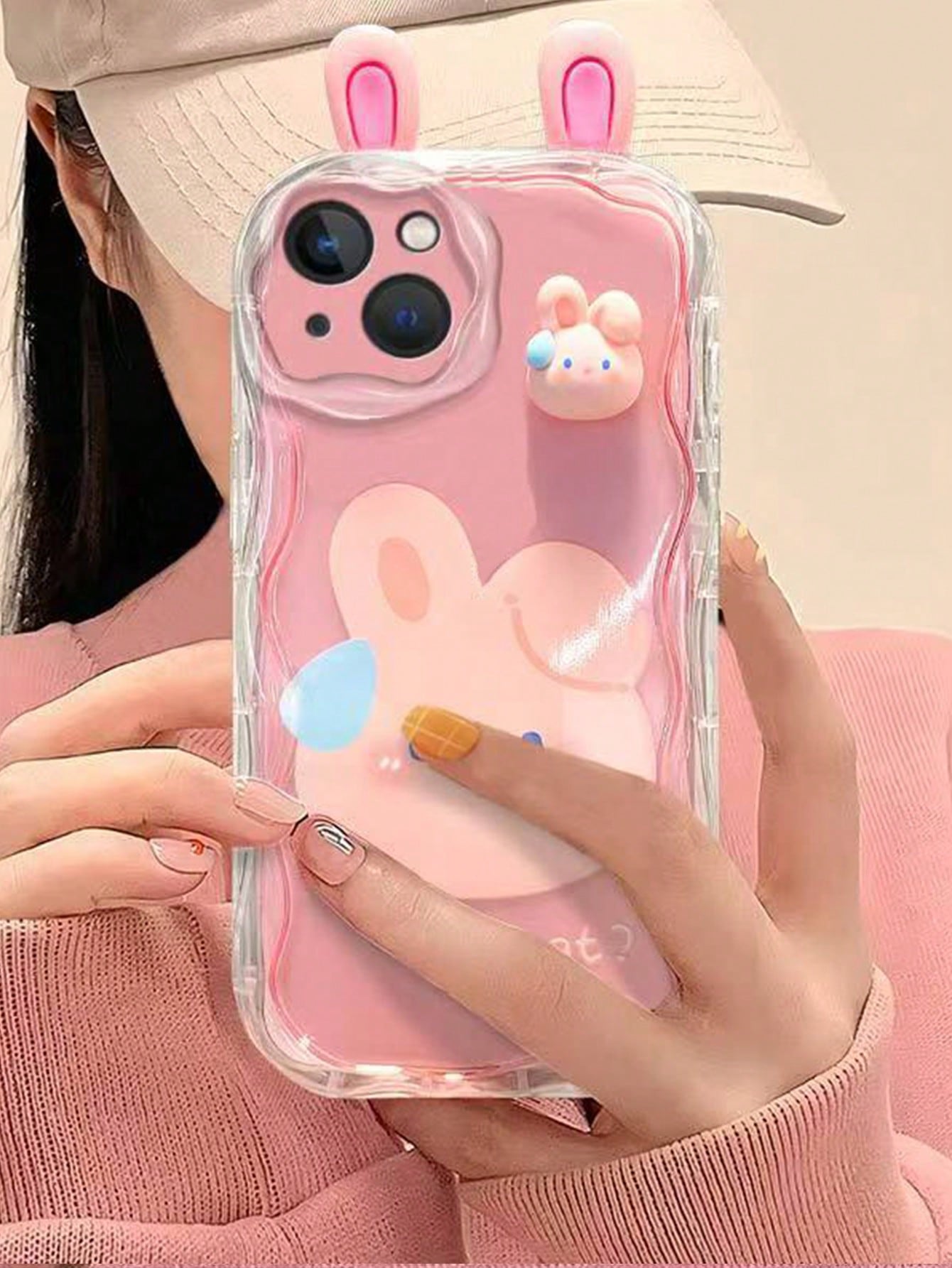 Korean Style Cute 3D Eyes Transparent Wavy Phone Case, Suitable For IPhone 17 Pro Max Air 16 15 14 13 12 11 Pro Max Plus, Cute Animal Girl Pattern, Soft Shockproof Protective Cover