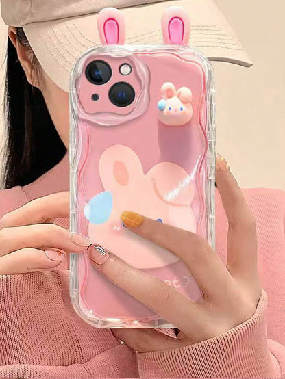 Korean Style Cute 3D Eyes Transparent Wavy Phone Case, Suitable For IPhone 17 Pro Max Air 16 15 14 13 12 11 Pro Max Plus, Cute Animal Girl Pattern, Soft Shockproof Protective Cover