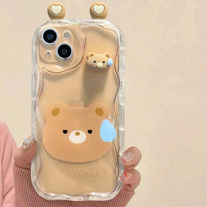 Korean Style Cute 3D Eyes Transparent Wavy Phone Case, Suitable For IPhone 17 Pro Max Air 16 15 14 13 12 11 Pro Max Plus, Cute Animal Girl Pattern, Soft Shockproof Protective Cover