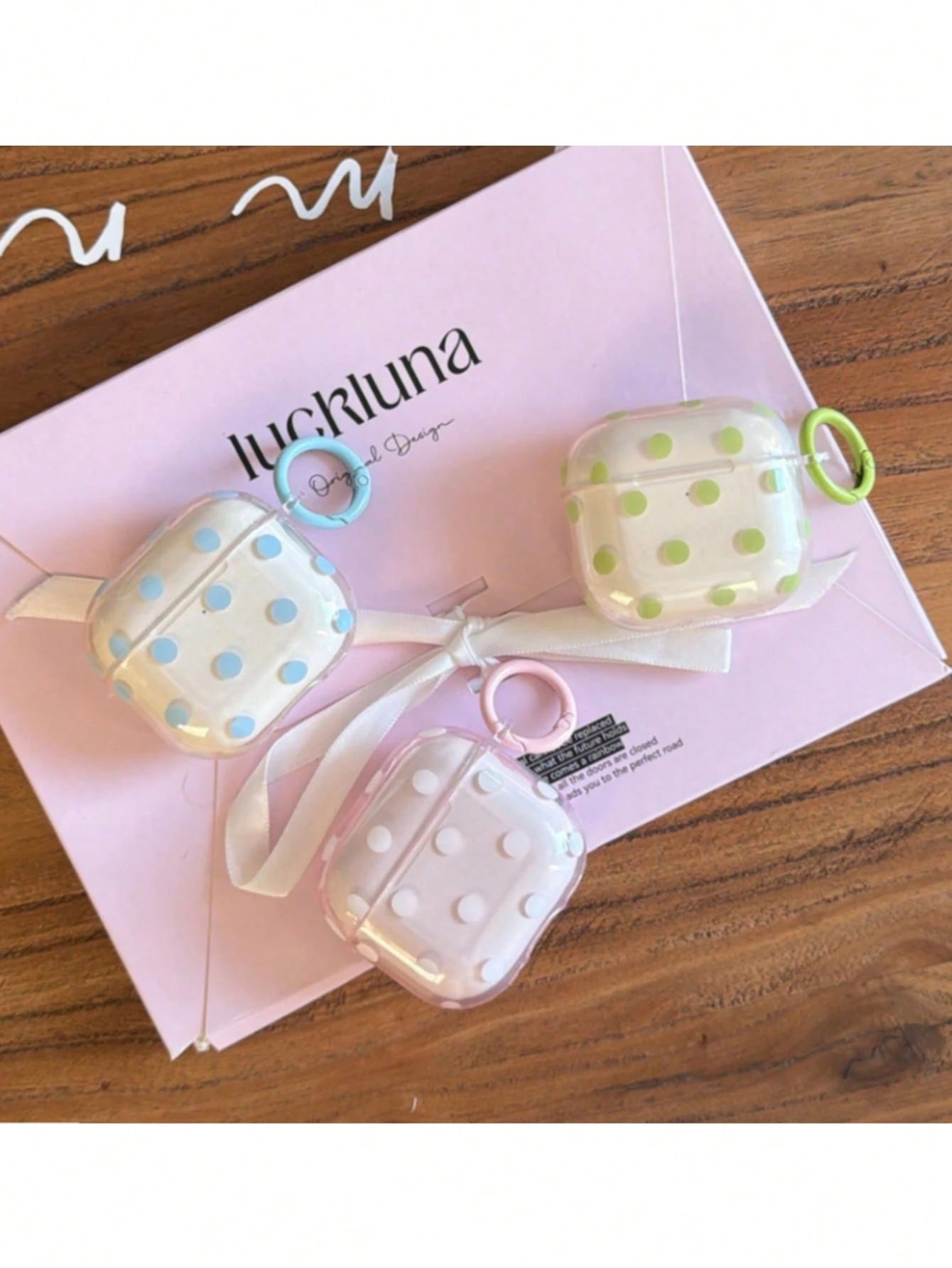Korean Style Minimalist Semi-Transparent Pink Polka Dot + Ring Earphone Case Compatible With AirPods Pro 3, Pro 2, 4, 3, 1/2, Cute Protective Cover For Girls