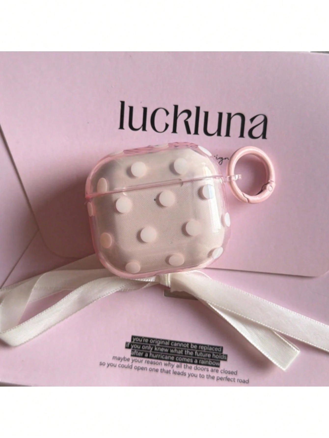 Korean Style Minimalist Semi-Transparent Pink Polka Dot + Ring Earphone Case Compatible With AirPods Pro 3, Pro 2, 4, 3, 1/2, Cute Protective Cover For Girls