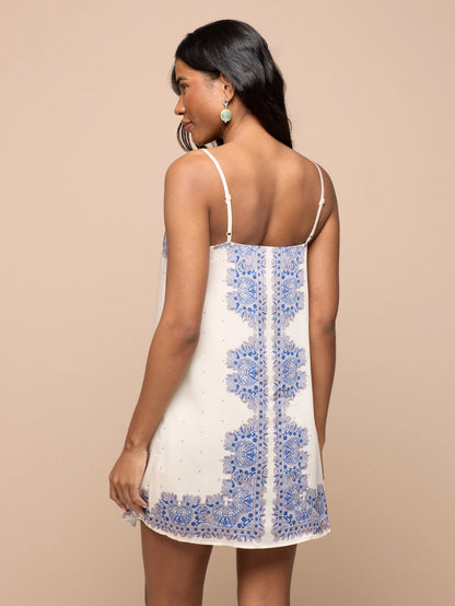 KSTM Paisley Border Print Mini Slip Dress With Square Neck And Adjustable Spaghetti Straps Summer Beach