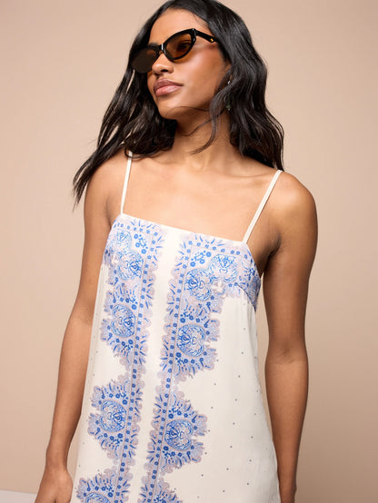 KSTM Paisley Border Print Mini Slip Dress With Square Neck And Adjustable Spaghetti Straps Summer Beach
