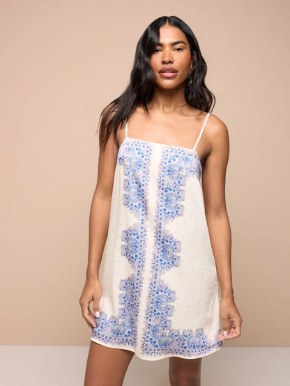 KSTM Paisley Border Print Mini Slip Dress With Square Neck And Adjustable Spaghetti Straps Summer Beach