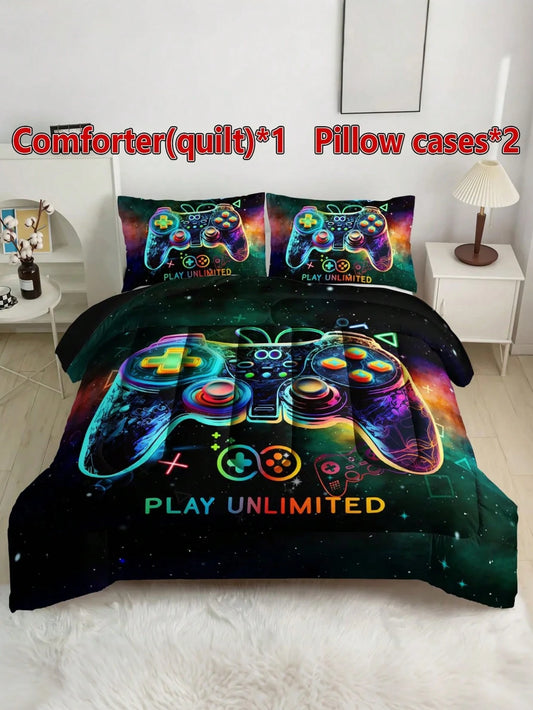 KTAbedding 3PCS Casual Breathable Super Soft Sports Game Controller Thick Quilt Set (1 Comforter + 2 Pillowcases, Pillow Not Included), Soft And Breathable Quilted Digital Print, Suitable For Home, Be