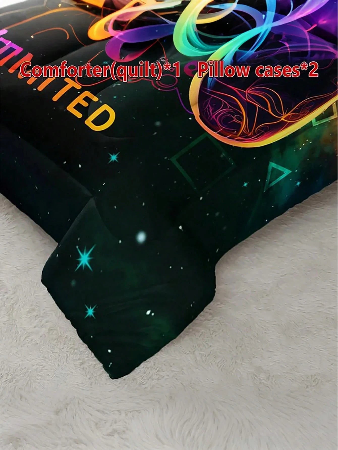 KTAbedding 3PCS Casual Breathable Super Soft Sports Game Controller Thick Quilt Set (1 Comforter + 2 Pillowcases, Pillow Not Included), Soft And Breathable Quilted Digital Print, Suitable For Home, Be