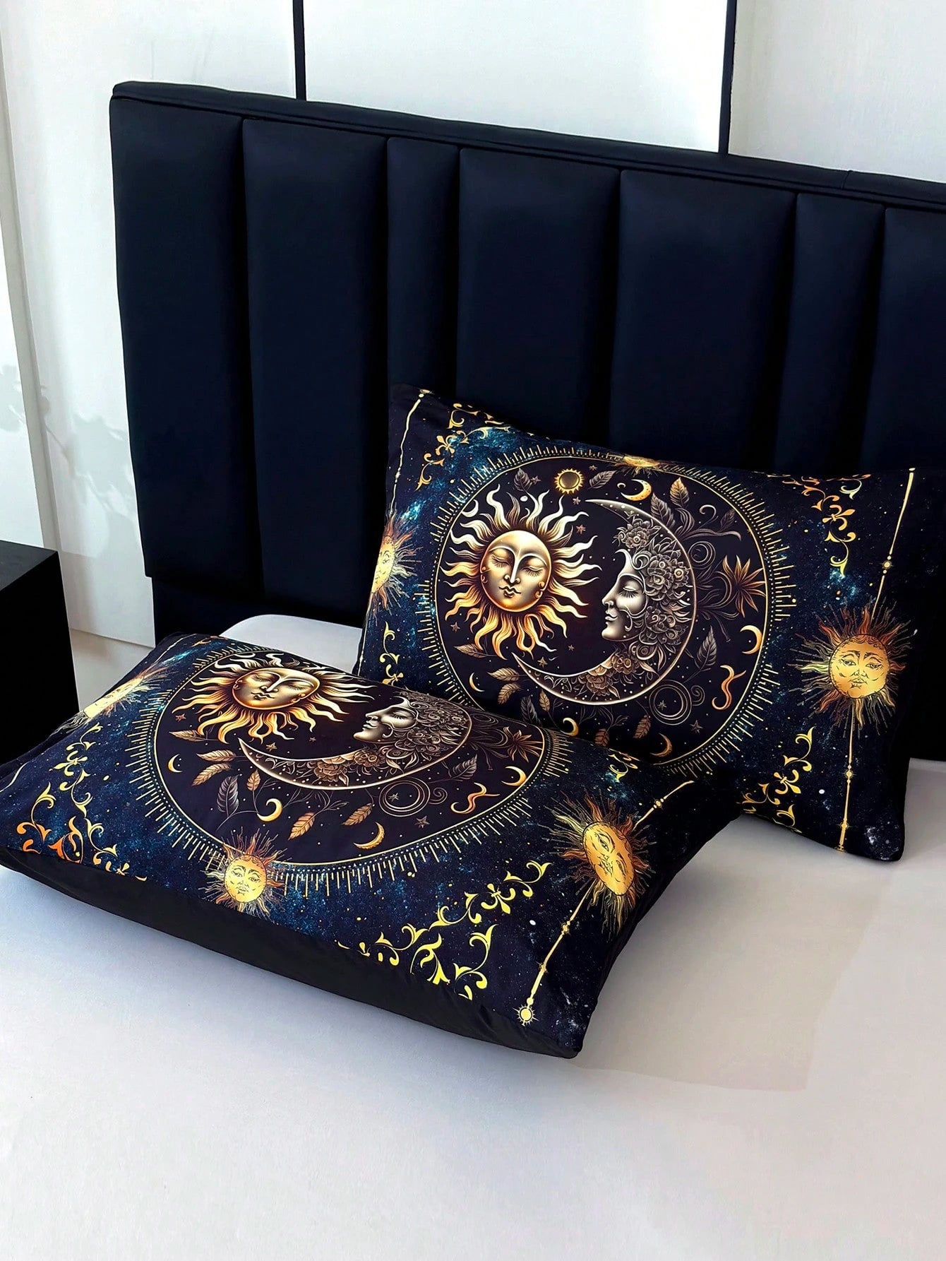 KTAbedding 3PCS Golden Sun And Moon Planet Intensification Quilt Set(1 Comforter+2 Pillowcases Without Pillow Core), Contains Padding 180gsm Quilting Soft Ventilate Digital Printing Bedroom Dormitory