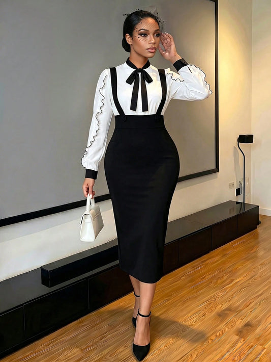Lady Slit Back Pencil Dress With Strap Elegant
