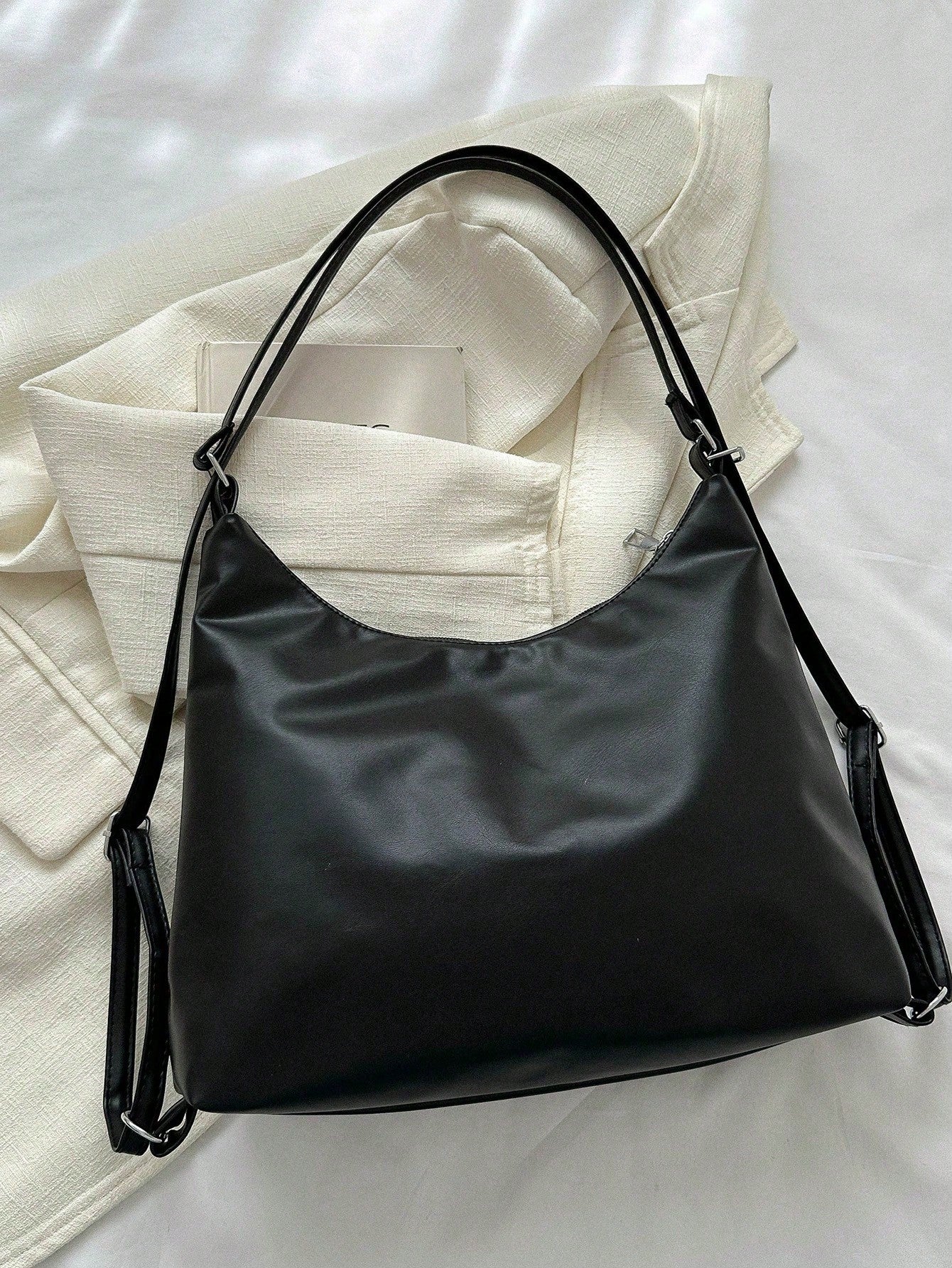 Lalippa Women's Student Shopping Casual Minimalist Large Capacity Shoulder Bag, Solid Color Bow Zipper Decor