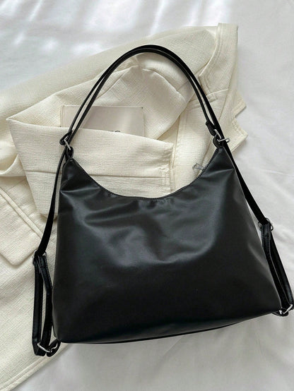 Lalippa Women's Student Shopping Casual Minimalist Large Capacity Shoulder Bag, Solid Color Bow Zipper Decor