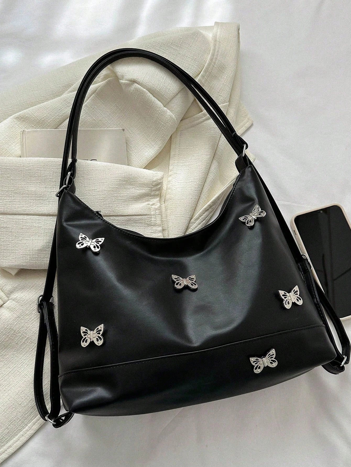 Lalippa Women's Student Shopping Casual Minimalist Large Capacity Shoulder Bag, Solid Color Bow Zipper Decor