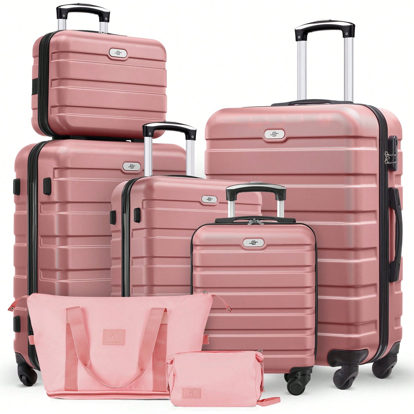 Large Capacity ABS Hardside Luggage Set, 16/20/24/28 Inch Spinner Suitcases + 2 Travel Bags + 1 Cosmetic Case, 7-Piece Set For Holiday Travel