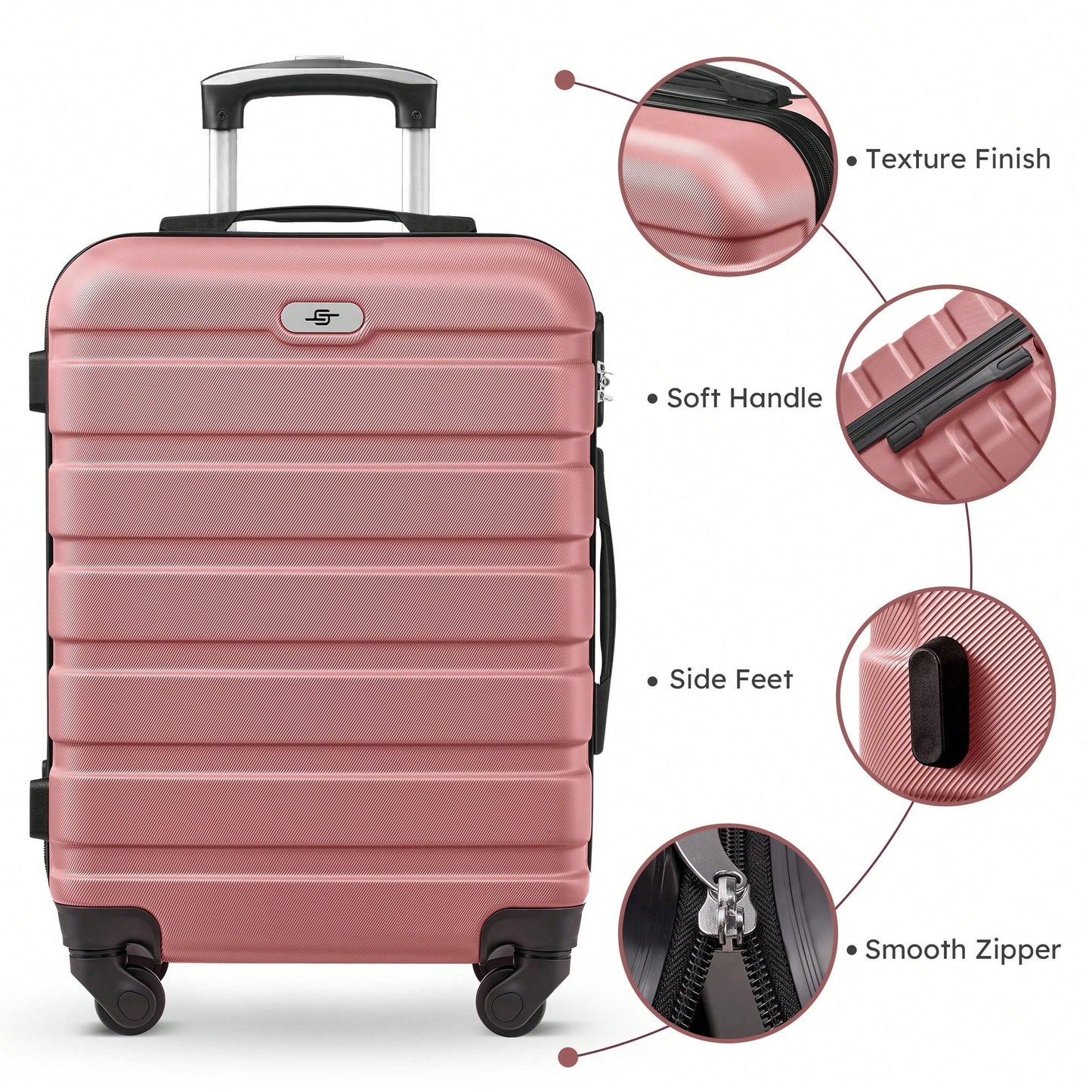 Large Capacity ABS Hardside Luggage Set, 16/20/24/28 Inch Spinner Suitcases + 2 Travel Bags + 1 Cosmetic Case, 7-Piece Set For Holiday Travel