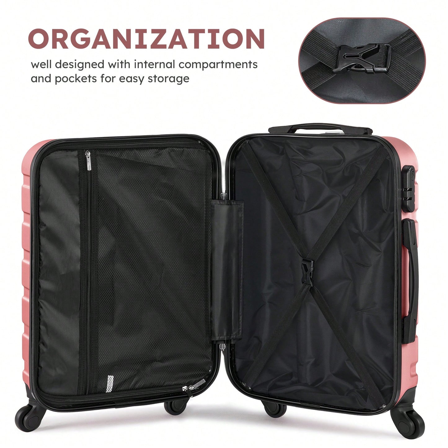 Large Capacity ABS Hardside Luggage Set, 16/20/24/28 Inch Spinner Suitcases + 2 Travel Bags + 1 Cosmetic Case, 7-Piece Set For Holiday Travel