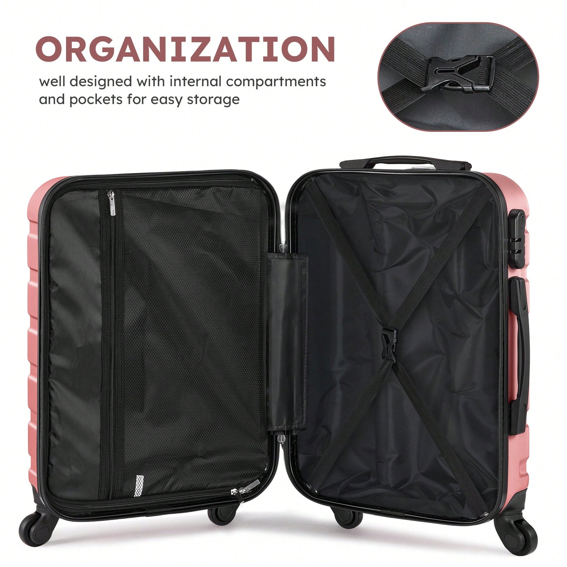 Large Capacity ABS Hardside Luggage Set, 16/20/24/28 Inch Spinner Suitcases + 2 Travel Bags + 1 Cosmetic Case, 7-Piece Set For Holiday Travel