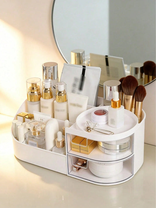 Large Capacity Countertop Makeup Organizer With Clear Sliding Drawers, Multi Compartment Skincare Cosmetic Storage Caddy, Desktop Vanity Holder For Makeup Brushes, Serum, Foundation, Lipstick & Jewelr