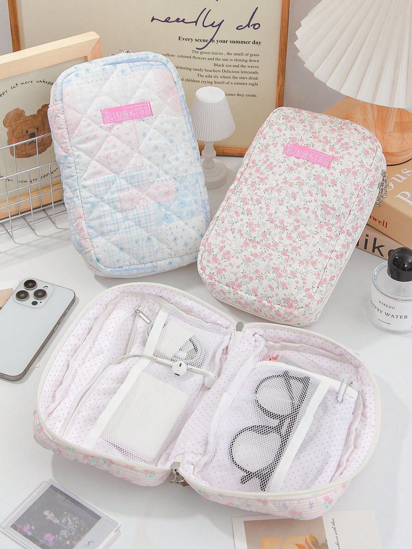 Large Capacity Digital Storage Bag Multi-Pocket Digital Product Storage Bag Foam Quilted Power Bank Storage Bag Thickened & Anti-Drop Protection Case