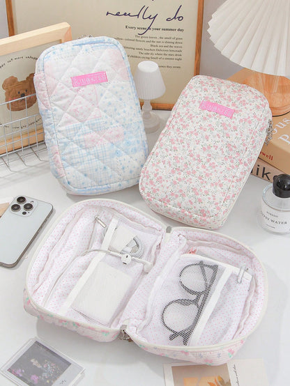 Large Capacity Digital Storage Bag Multi-Pocket Digital Product Storage Bag Foam Quilted Power Bank Storage Bag Thickened & Anti-Drop Protection Case